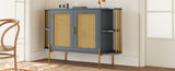 TREXM 2-Door Elegant Curved Dining Cabinet with Gold Trim and Woven Rattan Doors for Dining Room N715P172740G