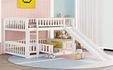 ZUN Bunk Bed with Slide,Full Over Full Low Bunk Bed with Fence and Ladder for Toddler Kids Teens White 37938086