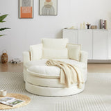 52'Swivel Accent Barrel Modern Beige Sofa Lounge Club Big Round Chair with Storage Ottoman chenille W834P150047