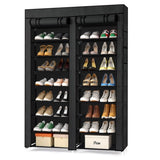 ZUN FCH Double Row 10-Tier Non-Woven Fabric Shoe Cabinet with Iron Pipes and Plastic Components, Black 42943411