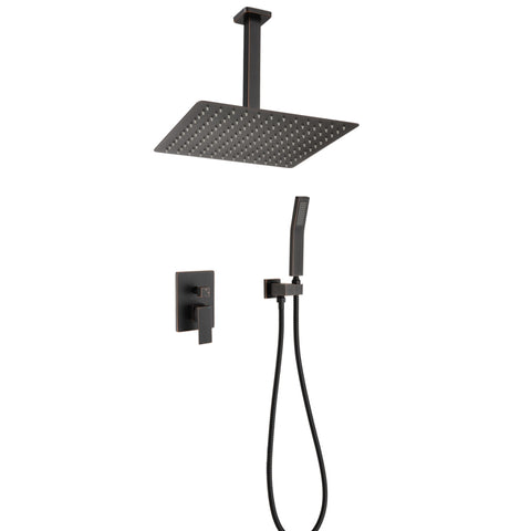 ZUN Ceiling Mounted Shower System Combo Set with Handheld and 10"Shower head TH6006-10ORB