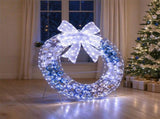 32.5" Pre-Lit Christmas Wreath with 332 LED Lights, Iridescent Bow & 88 Ornament Balls, 65601317