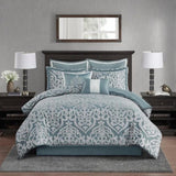 8 Piece Jacquard Comforter Set Aqua/Silver Cal King B035128884