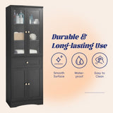 Tall Bathroom Storage Cabinet, Cabinet with Four Doors and Drawers, Adjustable Shelf, MDF Board, N725P186649B
