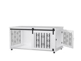 39.37'' Modern Wooden Dog Crate Furniture with Sliding Barn Door and Side Door, Indoor Dog Kennel 66249718