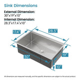 Stainless Steel Kitchen Sink, 30x19 Single Bowl, Undermount Handmade Sink in Brushed, with Cutting T3177P296194