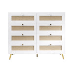 ZUN White Color 8 Drawers Chest of Drawers with Rattan Drawer Face Golden Legs and Handles W2139142764