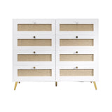 ZUN White Color 8 Drawers Chest of Drawers with Rattan Drawer Face Golden Legs and Handles W2139142764