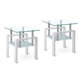 2 pieces White Tempered Clear Glass End, 2-Layers Small with Storage, Living Room Side W1718P177831