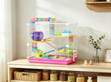 Pink 5-Tier Portable Hamster Cage for Short Trip Outing, Small Animal Travel Carrier with Tunnel 68757811