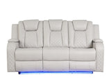 LED & Power Reclining Sofa Made With Faux Leather in Ice 659436286627