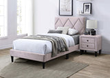 Twin Size Bed w Adjustable Headboard 1pc Bedframe, Light Pink Velvet Upholstered Youth Bedroom B011P190166