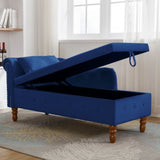Navy Blue Chaise Lounge Indoor,Velvet Lounge Chair for Bedroom with Storage & Pillow,Modern W1170105033