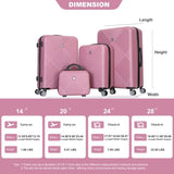 4-piece ABS lightweight suitcase, 14 inch makeup box, aircraft wheels PINK W284P149258