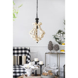 Farmhouse Chandeliar, Distressed White Pendant French Country Wood Chandelier for Living Room Foyer, W2078137031