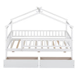 Twin Size Wooden House Bed with Two Drawers, White WF302181AAK