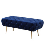 ZUN Sira Velvet Button Tufted Bench with Gold Metal Legs, Blue T2574P164597