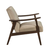 Mid-Century Modern Design 1pc Accent Chair Light Brown Velvet Upholstery Dark Walnut Finish Wood, B011P256601