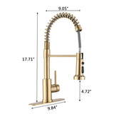 ZUN Pull Down Sprayer Spring Kitchen Sink Faucet Brushed Gold W122552138