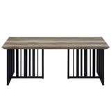 ZUN Antique Oak and Black Coffee Table with Metal Base B062P209139