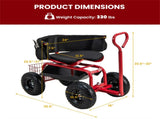 Garden Cart Height Adjustable Scooter with Swivel Seat & Tool Storage Red 21086272