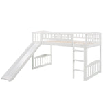 ZUN Twin size Loft Bed with Slide and Ladder, White 61401155