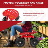 360&deg Garden Rolling Workseat with Swivel Seat and Adjustable Height-Red 53694897