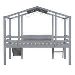 ZUN Twin Size Loft Bed with Ladder and Slide, House Bed with Blackboard and Light Strip on the Roof, WF324323AAE