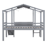 ZUN Twin Size Loft Bed with Ladder and Slide, House Bed with Blackboard and Light Strip on the Roof, 13308692