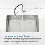 33"x19" Embedded Double Bowl Kitchen Sink, Undermount Handmade Sink in Brushed T3177P296196