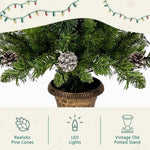 ZUN Pre-lit Xmas Tree Artificial Christmas 4-Piece Set,Garland, Wreath and Set of 2 3FT Entrance Trees PX307762AAF