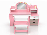 Kids 2-in-1 Castle Vanity Table & Study Desk Set with Chair, 3 Colors Dimmable LED Light Mirror, 49828230