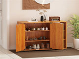 Adjustable Shelf Shoe Cabinet, 2-Door Enclosed 3-Tier Open Storage Organizer for Entryway-Natural 76717019