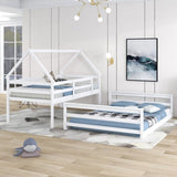 Twin over Full House Bunk Bed with Built-in Ladder,White WF287558AAK
