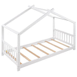 Twin Size House Platform Bed with Headboard and Footboard,Roof Design,White WF284064AAK