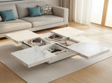 Square Marble Veneer Coffee Table Sliding Top with Storage in White 39.4'' N735P388120K