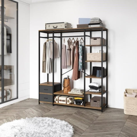 ZUN Independent wardrobe manager, clothes rack, multiple storage racks and non-woven drawer, bedroom 60228130