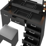 Vanity Desk Set with Large Lighted Mirror and Powre Outlet, Glass Top Makeup with 7 Drawers, 64200028