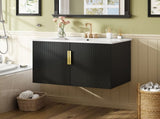 30" Vintage Bathroom with Ceramic Sink, with 3 Holes Single Ceramic Sink, Bathroom Storage N710P214100B