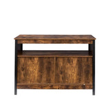 ZUN LED Buffet Sideboard, Farmhouse Storage Cabinet with Sliding Door, Open Compartment, Wood Coffee Bar W1778126656
