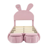 Twin Size Upholstered Platform Bed with Cartoon Ears Shaped Headboard and Light, Pink WF321677AAH