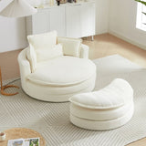 52'Swivel Accent Barrel Modern Beige Sofa Lounge Club Big Round Chair with Storage Ottoman chenille W834P150047