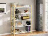 5 Tier Bookshelf, Modern Gold& White Bookcase, Open Bookcase Storage Organizer for Bedroom, Living 74837435