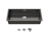 Kitchen Sink, 33x19 Single Bowl, Undermount Handmade Sink in Black, with US Standard Drain and 79740916