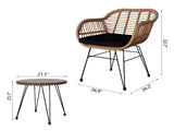 3 pcs Wicker Rattan Patio Conversation Set with Tempered Glass Table Flaxen Yellow 36303696