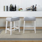 ZUN CoCo Upholstered Counter Height Stools - Saddle Seat, White-Washed Finish, Gray Fabric, Set of 2 T2574P164808