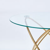 Dining Table with golden metal leg and tempered glass,Modern Space Saving Kitchen Table for Living W234P329699