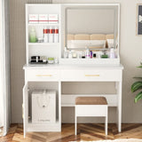 32'' Wide Makeup Vanity Desk with Lighted Mirror and Power Outlet, Dressing Table with Large Storage W2887P284258