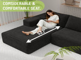 Black Modular Corduroy Sectional Sofa with Chaise Lounge, All-Foam Deep Seat Couch, Soft Wide-Wale 17630337