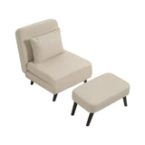 3 in 1 Foldable Linen Chaise Lounge with Adjustable Backrest, Footrest & Detachable Pillow, W1716P280541
